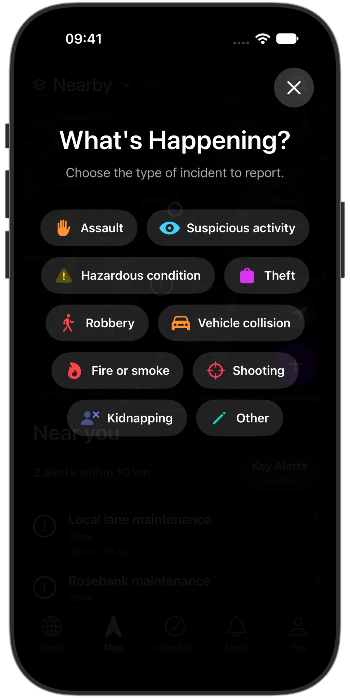 The report category chooser in the Lookout iPhone app