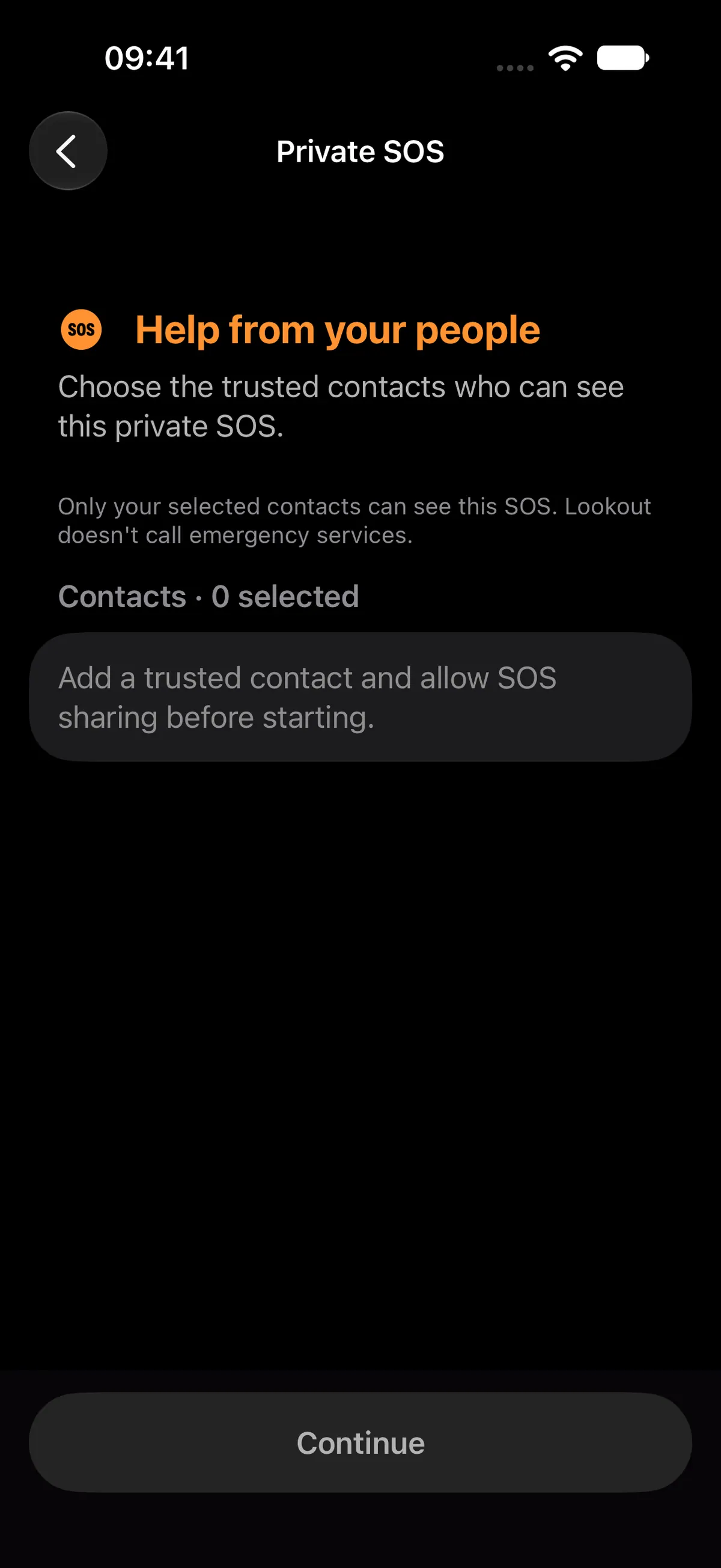 Private SOS options in the Lookout iPhone app